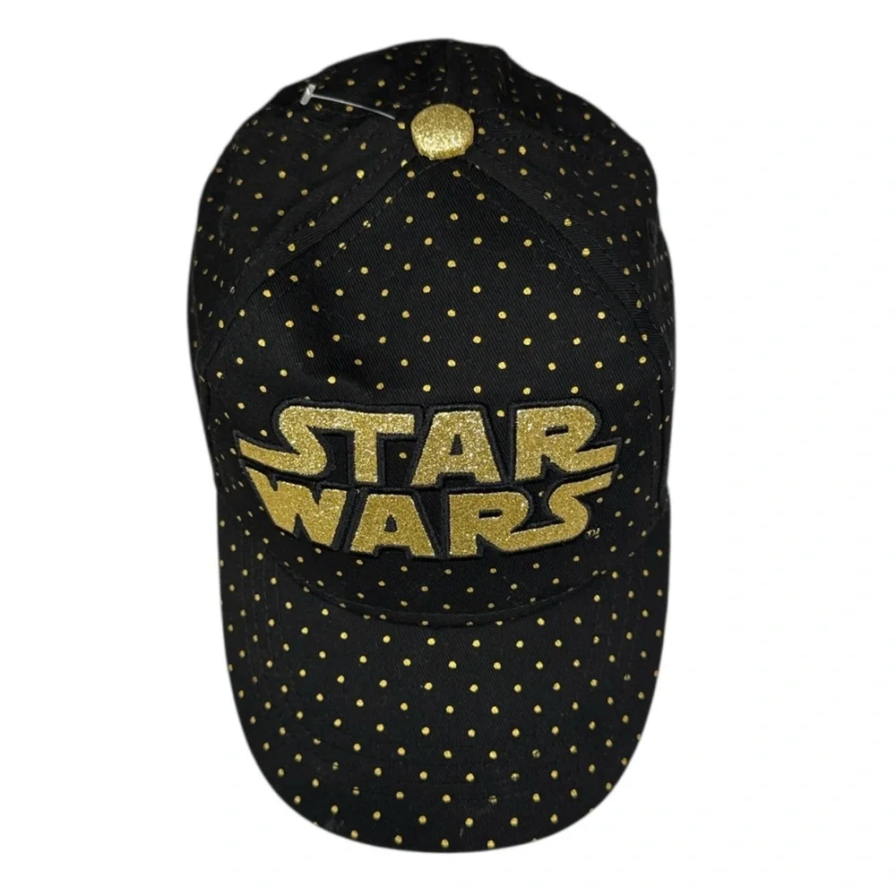 Star Wars Black & Gold Polka Dot Glitter Logo Youth Adjustable Strapback Hat Cap